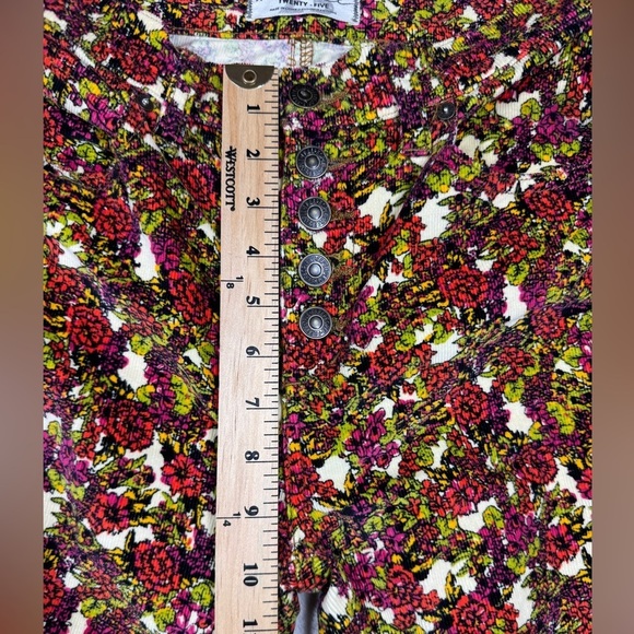 Free People Sun Chaser Floral Cream High Rise Button Fly Corduroy Retro Pants 25 - Picture 9 of 16